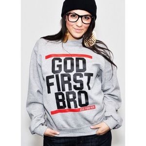 JCLU Christian Sweatshirt “God First Bro” Small
